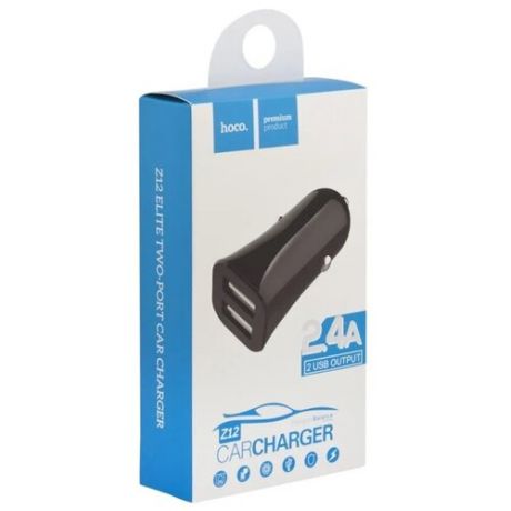 Автомобильное зарядное устройство Hoco Z12 Elite Dual USB Car Charger 2хUSB 2,4A, Black