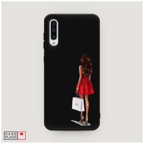Чехол силиконовый Матовый Samsung Galaxy A50 Девушка в красном мини-платье