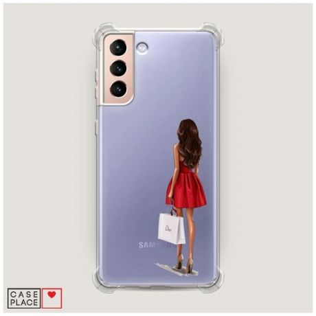 Чехол силиконовый Противоударный Samsung Galaxy S21 Plus Девушка в красном мини-платье