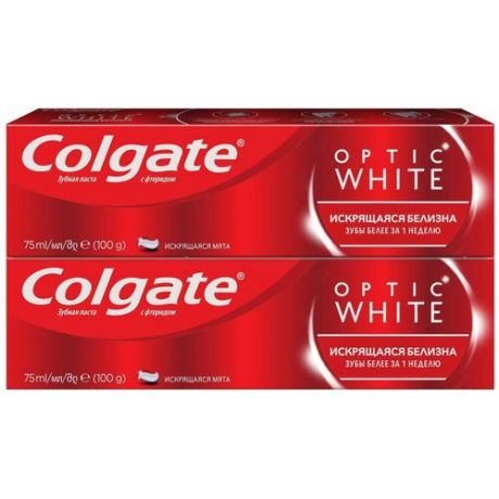 Colgate Optic White Искрящаяся белизна Зубная паста, отбеливающая, 2 шт по 75 мл