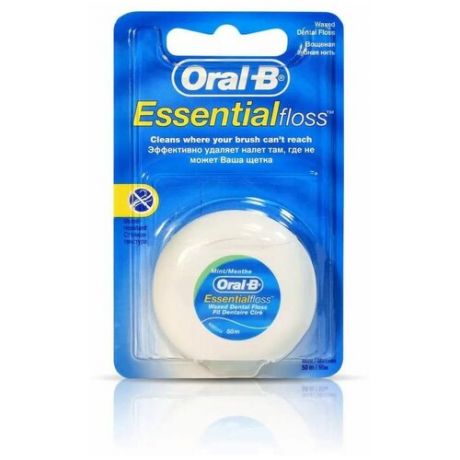 ORAL-B Essential floss, вощеная мятная зубная нить, 50 м