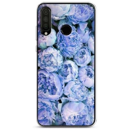 Силиконовый чехол "Пионы голубые" на Huawei P30 Lite / Хуавей П30 Лайт