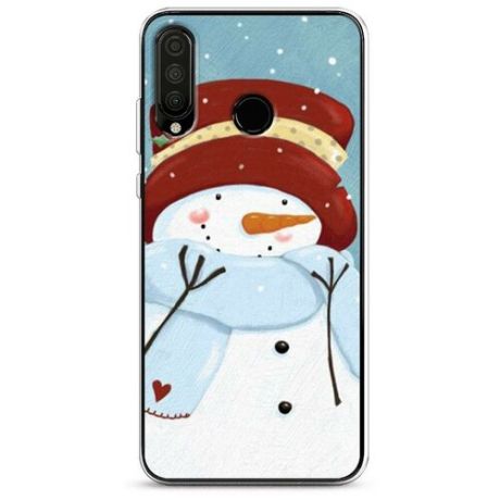 Силиконовый чехол "Застенчивый снеговик" на Huawei P30 Lite / Хуавей П30 Лайт