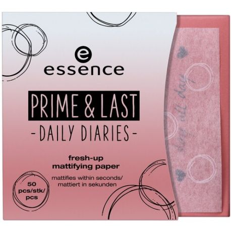 Essence матирующие салфетки Prime & Last Daily Diaries Fresh-up Mattifying Paper, 50 шт.