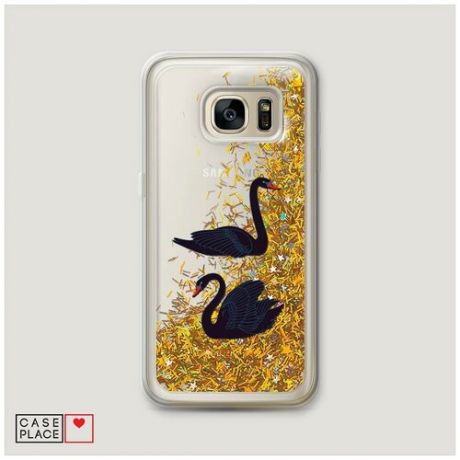 Чехол Жидкий с блестками Samsung Galaxy S6 edge Black swan