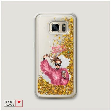Чехол Жидкий с блестками Samsung Galaxy S6 edge Positive in pink