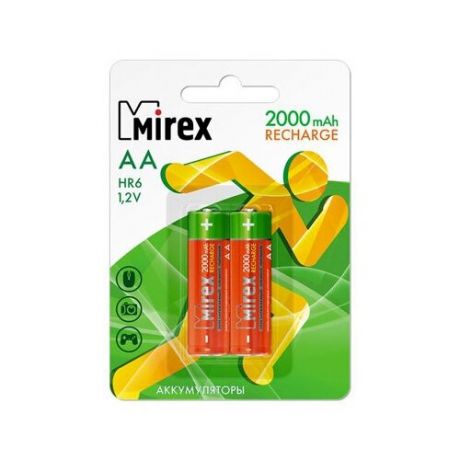 Аккумулятор Ni-MH Mirex HR6 / AA 2000mAh 1,2V 2 шт (2/20/100), блистер