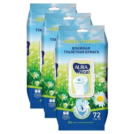 Aura, влажная туалетная бумага, антибактериальная, 72 листа. , 3 упаковки