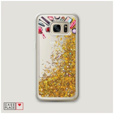 Чехол Жидкий с блестками Samsung Galaxy S6 edge Нарисованная косметика