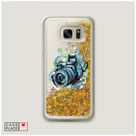 Чехол Жидкий с блестками Samsung Galaxy S6 edge Фотоаппарат арт