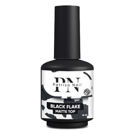 Patrisa Nail Верхнее покрытие Black Flake, прозрачный с черными хлопьями, 16 мл