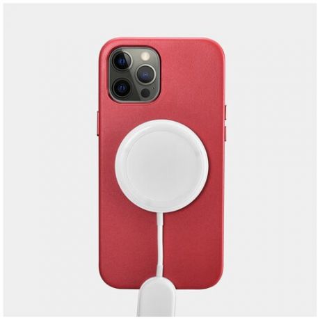 Чехол iCarer для iPhone 12/12 Pro MagSafe из натуральной кожи, Red