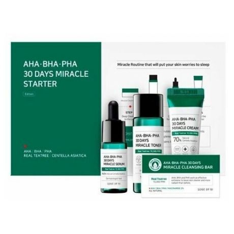 Набор по уходу за проблемной кожей с AHA-BHA-PHA кислотами Some By Mi AHA-BHA-PHA 30 Days Miracle Starter Kit (Мыло 30g + Тонер 30ml + Сыворотка 10ml + Крем 20g)