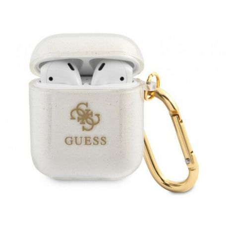 Чехол с карабином CG Mobile Guess TPU Transparent Glitter 4G для AirPods 1&2, Прозрачный (GUA2UCG4GT)