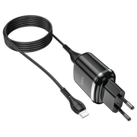 Адаптер питания Hoco N4 Aspiring dual port charger с кабелем Lightning (2USB: 5V max 2.4A) Черный