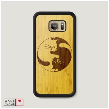 Чехол Деревянный Samsung Galaxy S7 Кошечки инь-янь