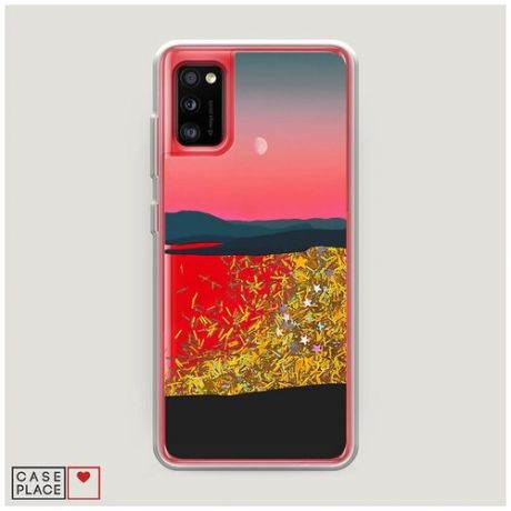 Чехол Жидкий с блестками Samsung Galaxy A41 Красный закат в горах
