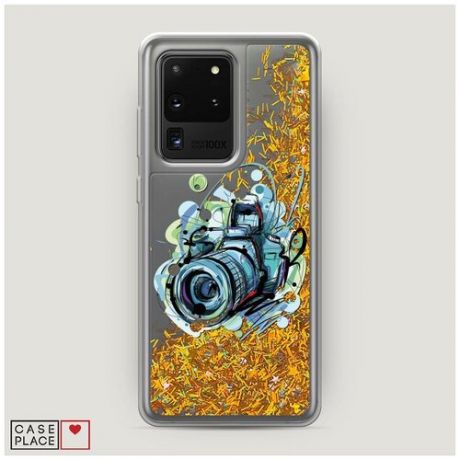 Чехол Жидкий с блестками Samsung Galaxy S20 Ultra Фотоаппарат арт