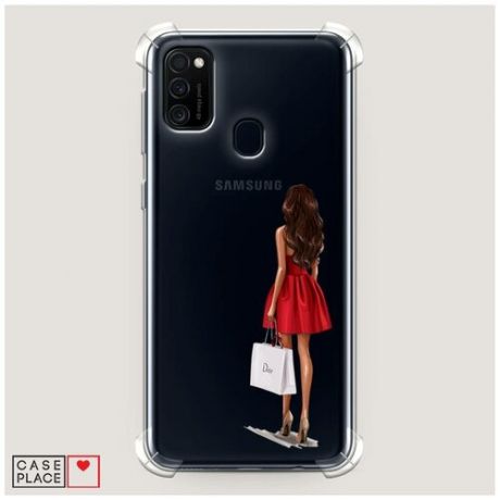 Чехол силиконовый Противоударный Samsung Galaxy M30s Девушка в красном мини-платье