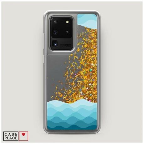 Чехол Жидкий с блестками Samsung Galaxy S20 Ultra Море и небо