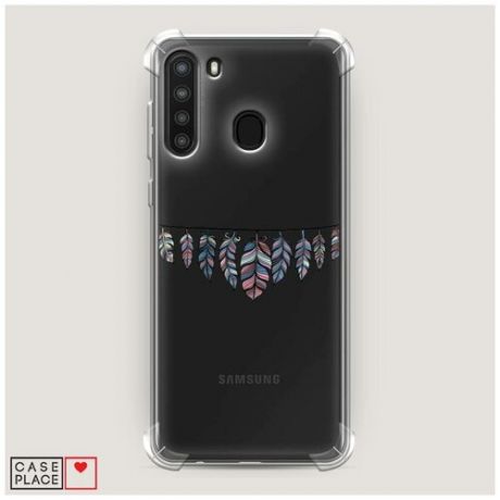 Чехол силиконовый Противоударный Samsung Galaxy A21 Гирлянда из перьев 1