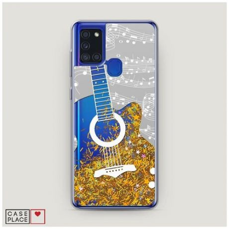 Чехол Жидкий с блестками Samsung Galaxy A21s Прозрачная гитара