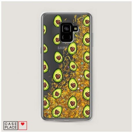Чехол Жидкий с блестками Samsung Galaxy A8 Plus 2018 Happy Avocados