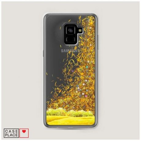 Чехол Жидкий с блестками Samsung Galaxy A8 Plus 2018 Осеннее поле