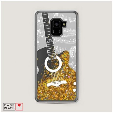 Чехол Жидкий с блестками Samsung Galaxy A8 Plus 2018 Прозрачная гитара