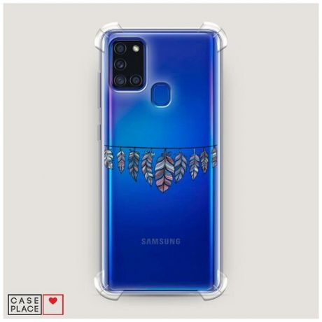 Чехол силиконовый Противоударный Samsung Galaxy A21s Гирлянда из перьев 1