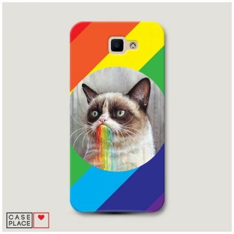 Чехол Пластиковый Samsung Galaxy J5 Prime 2016 Грустный кот радуга