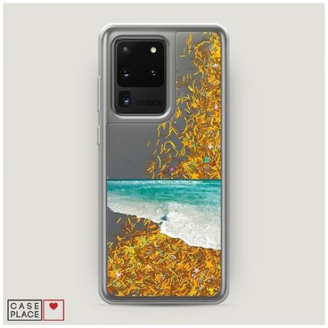 Чехол Жидкий с блестками Samsung Galaxy S20 Ultra Лазурный берег