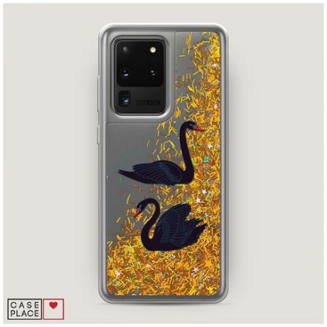 Чехол Жидкий с блестками Samsung Galaxy S20 Ultra Black swan