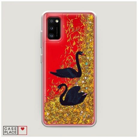 Чехол Жидкий с блестками Samsung Galaxy A41 Black swan