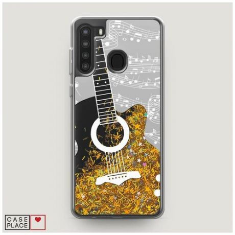 Чехол Жидкий с блестками Samsung Galaxy A21 Прозрачная гитара