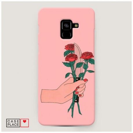 Чехол Пластиковый Samsung Galaxy A8 Plus 2018 Розы и нож