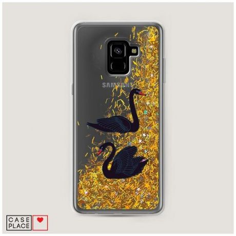 Чехол Жидкий с блестками Samsung Galaxy A8 Plus 2018 Black swan