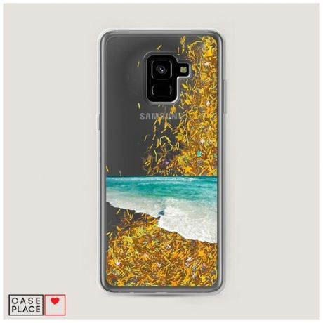 Чехол Жидкий с блестками Samsung Galaxy A8 Plus 2018 Лазурный берег