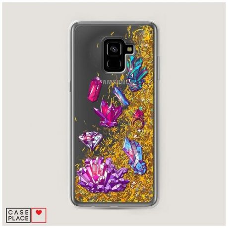 Чехол Жидкий с блестками Samsung Galaxy A8 Plus 2018 Разные кристаллы