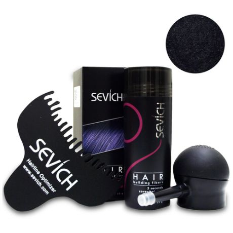 Загуститель волос SEVICH Набор: Hair Building Fibers Black (черный) + насадка, расчёска, 25 г