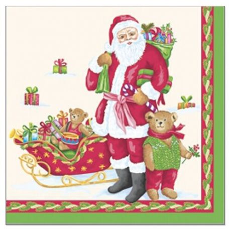 Салфетки Новогодние BOQUET Дед Мороз с подарками 3-слойные 24х24см 25 шт