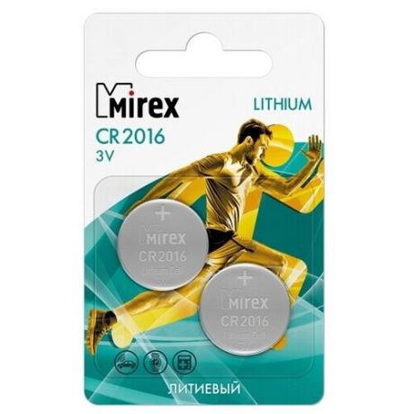 Батарейка CR2016 3В литиевая Mirex в блистере 2 шт.