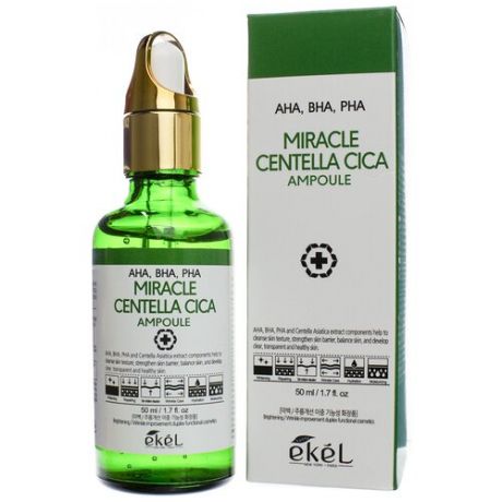 Ампульная сыворотка с центеллой и комплексом кислот EKEL AHA, BHA, PHA Miracle Centella Cica Ampoule 50 мл.