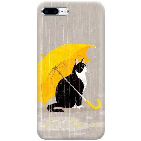 Ультратонкий силиконовый чехол-накладка для Apple iPhone 8 Plus / 7 Plus с принтом "Кот с желтым зонтом"