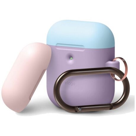Чехол Elago A2 Wireless Silicone Duo Hang Case для AirPods 2Gn фиолетовый Lavender (голубая Pastel Blue/розовая крышки)
