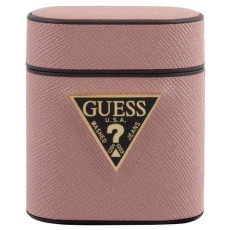Чехол Guess Saffiano PU Leather Case Metal Logo для AirPods розовый