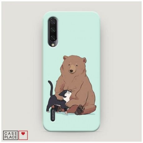 Чехол Пластиковый Xiaomi Mi A3 Медведь и кошка дружба