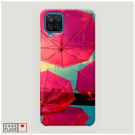 Чехол Пластиковый Samsung Galaxy A12 Зонтики розовые