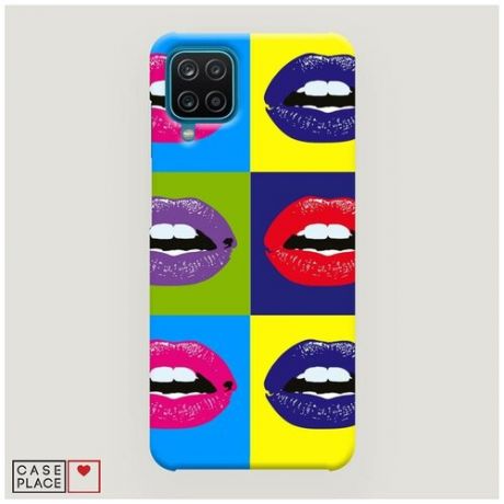 Чехол Пластиковый Samsung Galaxy A12 губы разноцветная помада