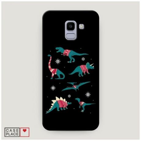 Чехол Пластиковый Samsung Galaxy J6 2018 Динозавры в свитерах